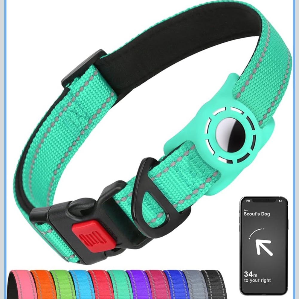 🔴Adjustable Green Dog Collar with apple air tag Tracker